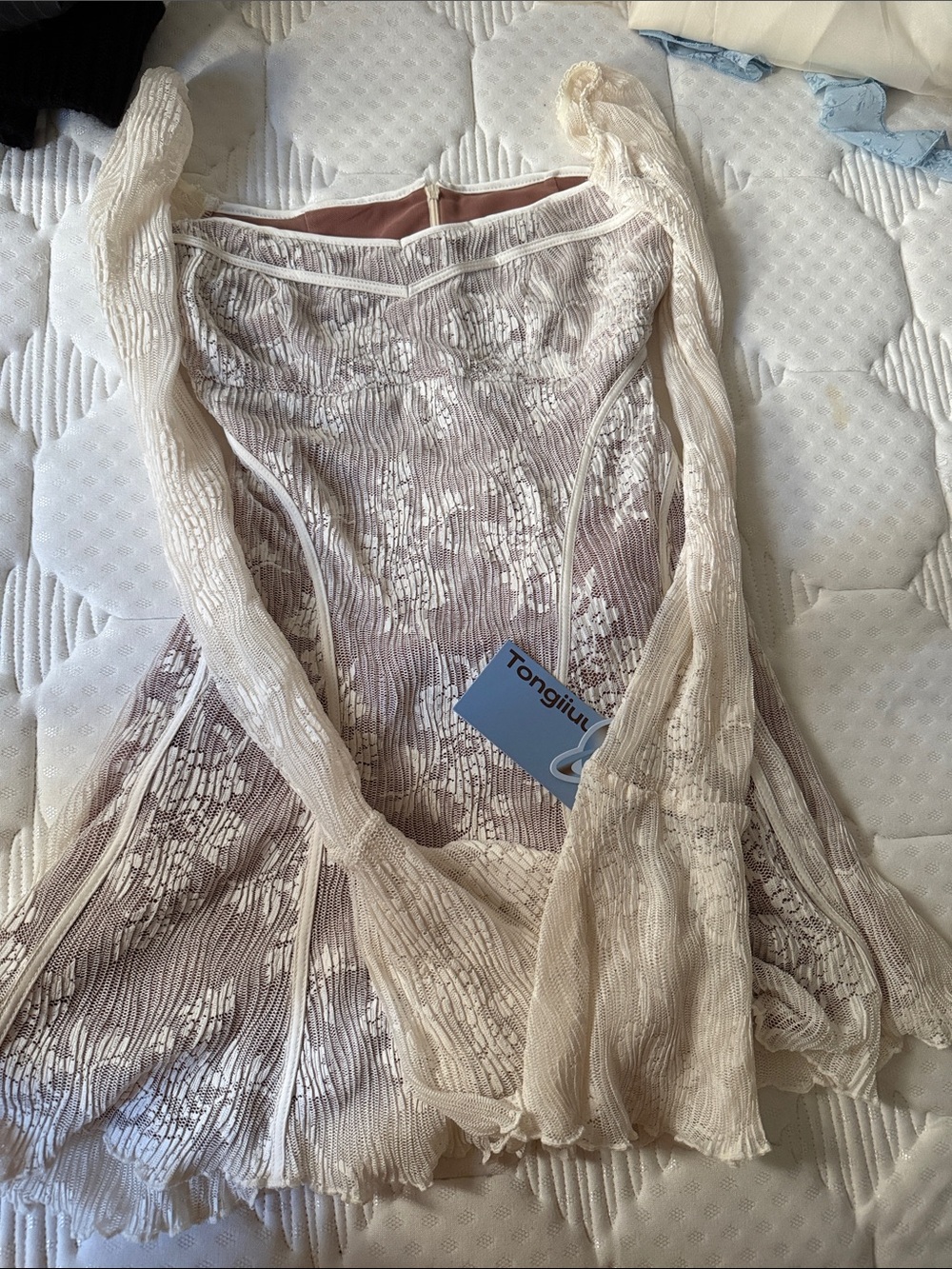 Sheer Pink Lace-Overlay Chemise with Cream Trim